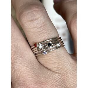 Sterling Silver Birthstone Stacking Ring Set 6.5 Minimalist Gemstone Stack 5 Pc